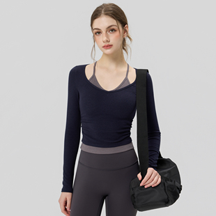瑜伽服女2026新款带胸垫长袖假两件修身跑步运动普拉提上衣健身服