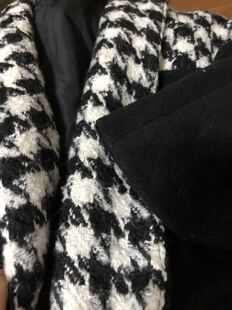 二手闲置茵曼撞色千鸟格拼接中袖毛呢外套呢大衣8433220872黑色 S