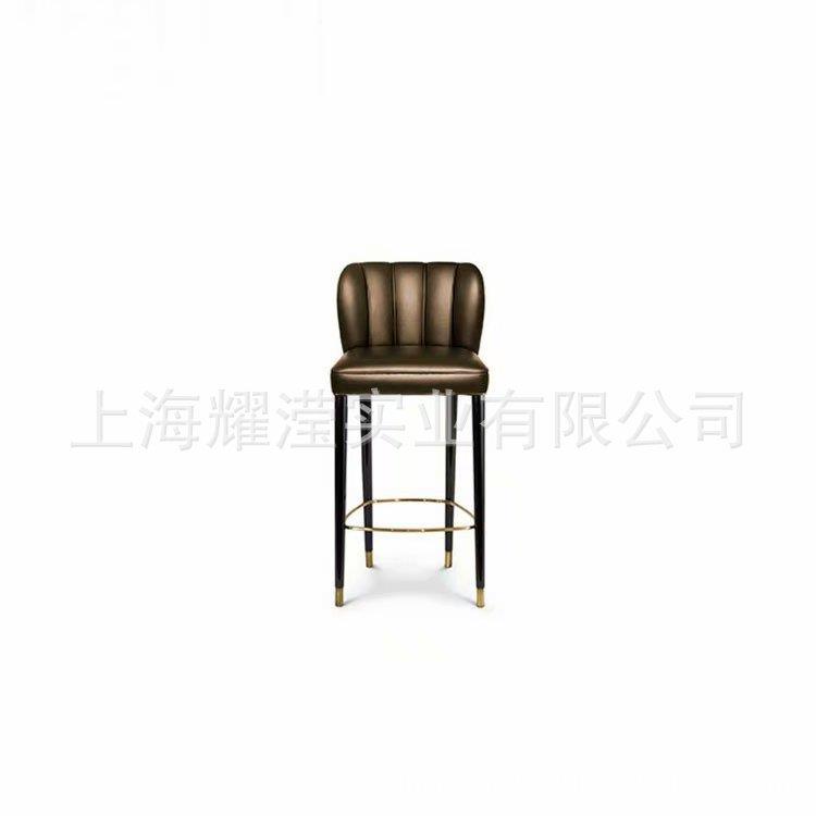 美式创意实木吧椅定制家具北欧时尚皮艺酒吧KTV休闲前台长腿椅