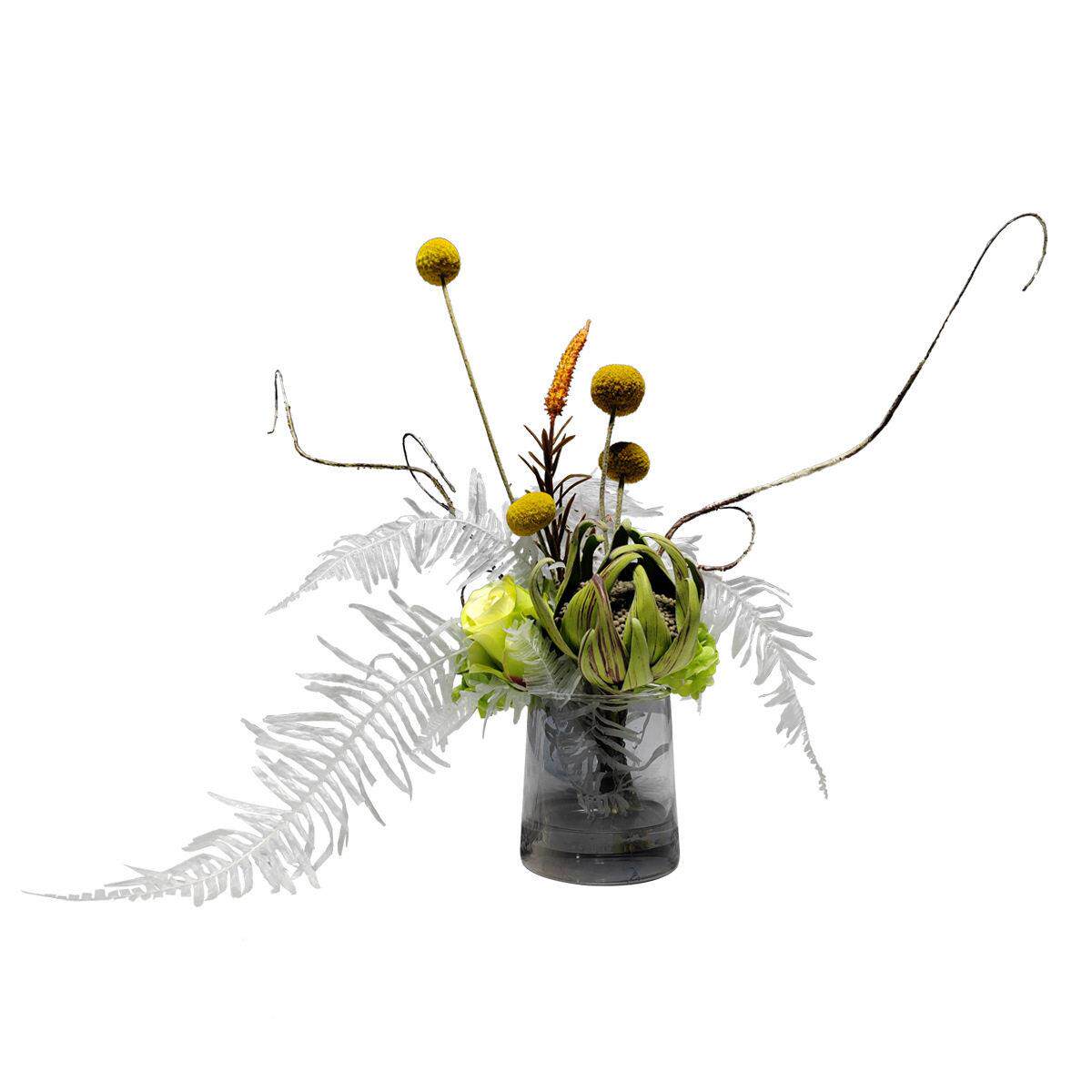 现轻奢玻璃花器仿真花摆件家居客厅茶几洽谈桌软装绿植假花摆设