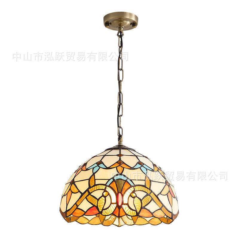 欧式复古彩色玻璃酒吧餐厅客灯商用美式田园卧室玄关阳台创意吊灯