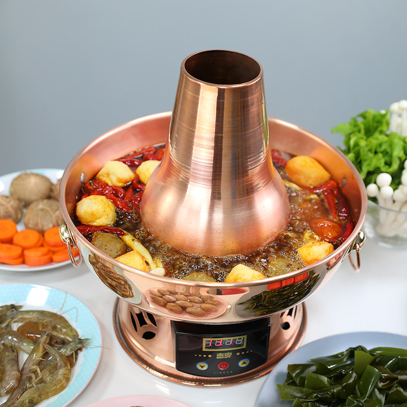 纯紫铜火锅加厚插电木碳两用铜火锅老北京火锅锅鸳鸯小火锅锅家用