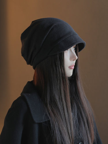 日系堆堆帽子女秋冬季素颜潮百搭显脸小包头冷帽檐产后月子帽