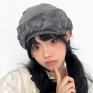 ola原创自制艺术堆堆帽复古废土风扎染包头帽女显脸小冷淡风帽子