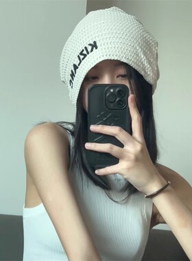 夏天可以带的冷帽 堆堆帽针织包头巾大头围显脸小字母潮秋冬帽子