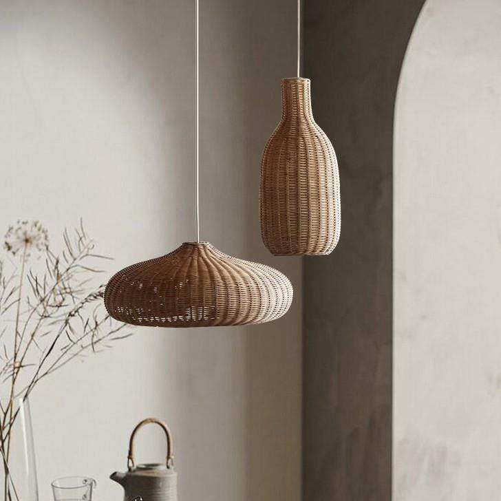 侘寂风藤编吊灯餐厅茶室禅意中式民宿灯日式客厅床头卧室藤艺灯具,家装灯饰光源,智能吊灯,淘宝优惠券,粉丝福利购,淘宝优惠卷