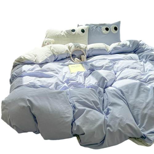 ins纯色被套单件水洗棉学生单双人150x200x230四件套床单被罩床笠