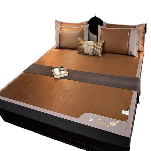 双面藤席三件套可折叠凉席床笠款可机洗冰丝席刺绣软席子厂家