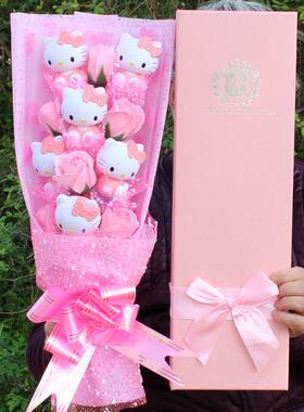 12kat猫加香皂花礼盒搪胶手办花束精美卡通花束七夕情人节礼物