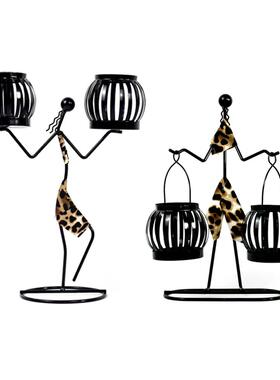 田园双灯笼复古工艺铁人烛台摆件烛光晚餐气氛布置道具