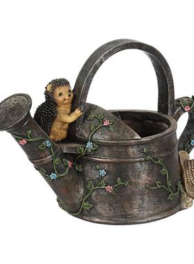 写实仿真动物摆件卡通剌猬花缸树脂手工艺品室内外景观雕塑创意