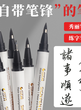 STA斯塔秀丽笔小楷美术专用书法笔自带笔锋的软笔硬笔书法专用笔软头纤秀笔签字笔黑笔写字好看练字笔防水