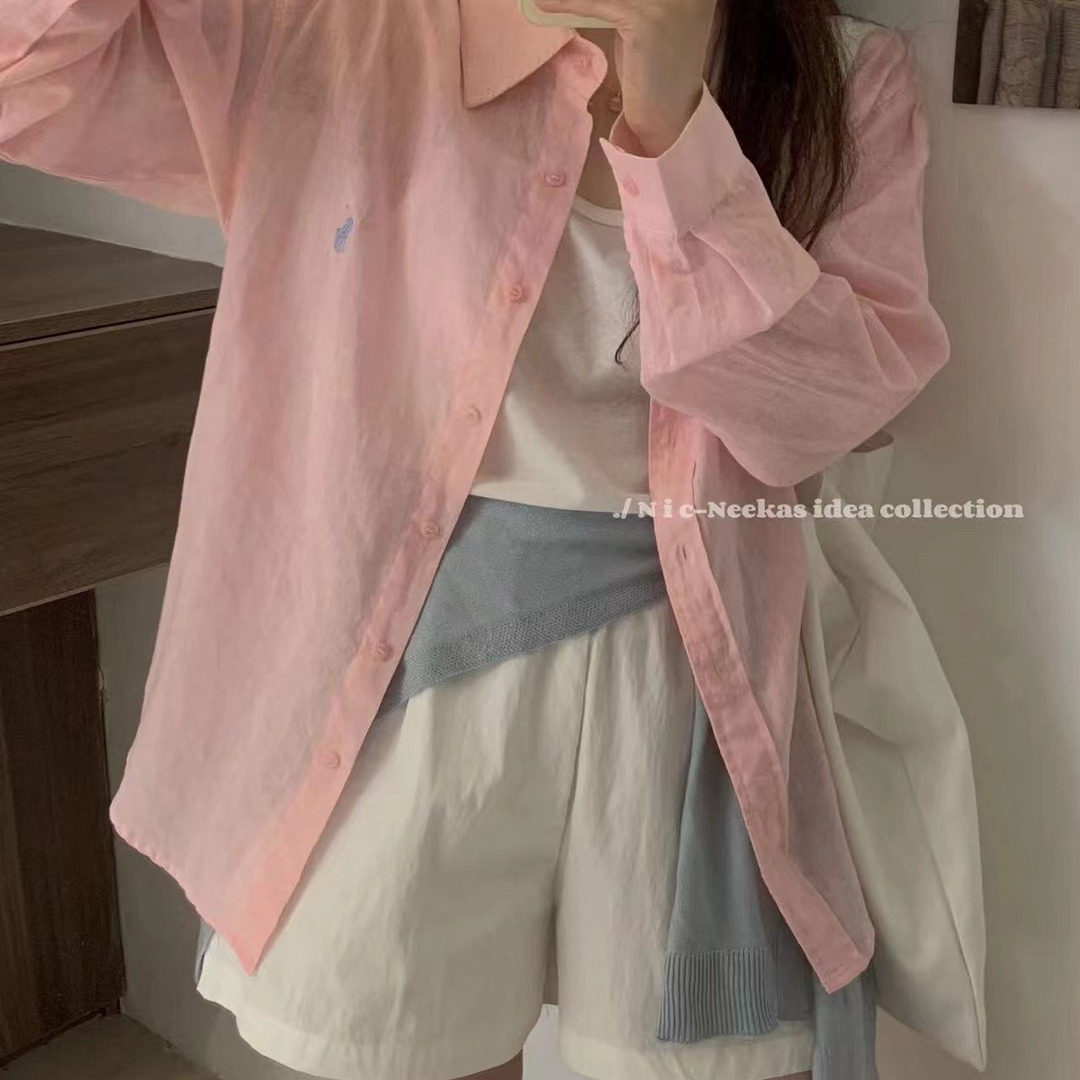 夏季薄款亚麻防晒衬衫女2026新款衬衣长袖高级感气质减龄刺绣上衣