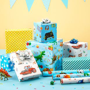 纸卡通可爱礼品纸大尺寸 礼盒包装 儿童生日礼物包装 纸3卷组合装