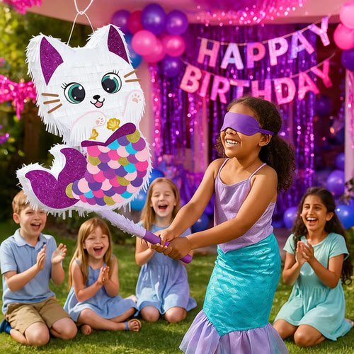 美人鱼皮纳塔生日派对砸糖游戏