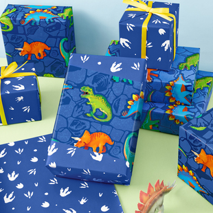 恐龙主题男孩礼物包装纸大尺寸儿童生日礼品纸卡通纸DIY礼盒纸HK