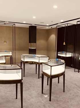 不锈钢珠宝首饰展示柜高柜平柜弧形圆形玻璃展示柜长方形柜现货