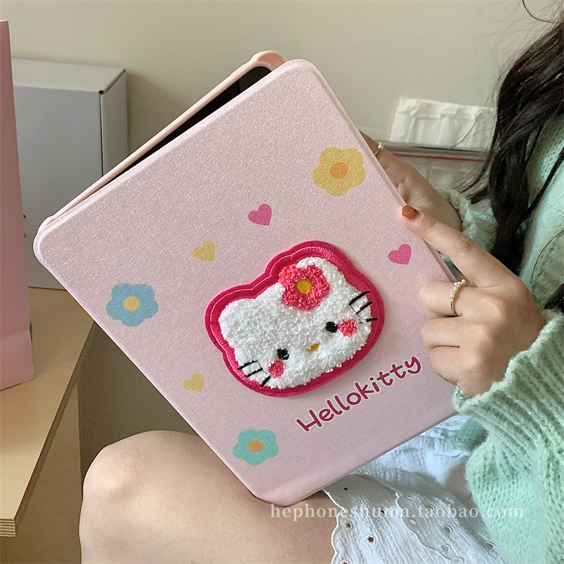 粉色kitty旋转皮套iPad10保护套2022适用苹果iPad10.2寸平板Air3/4代防摔9.7带笔槽mini6防摔支架ipad5/6/7代 3C数码配件 平板电脑保护套/壳 原图主图