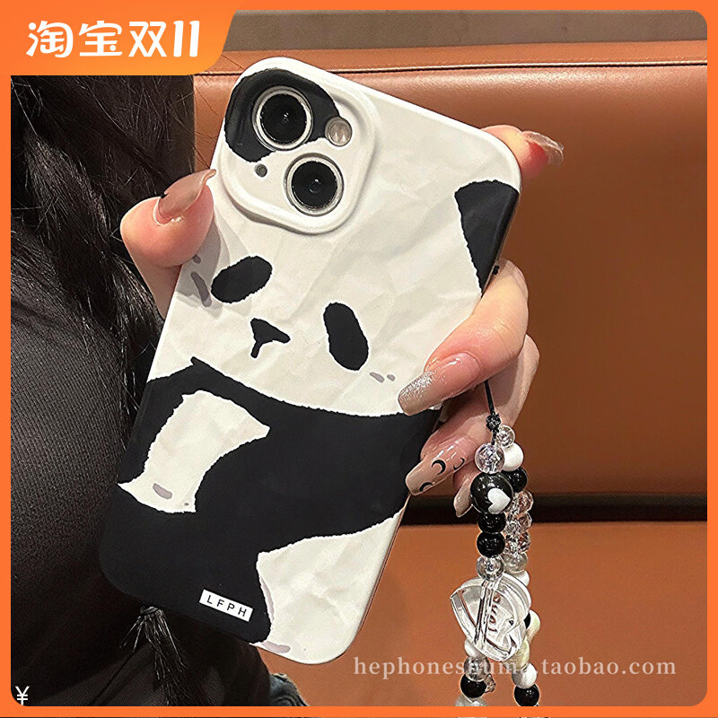 大熊猫二合一菲林壳小动物适用iPhone15promax卡通手链苹果15手机壳14新款12褶皱13Promax全包防摔保护套怎么看?
