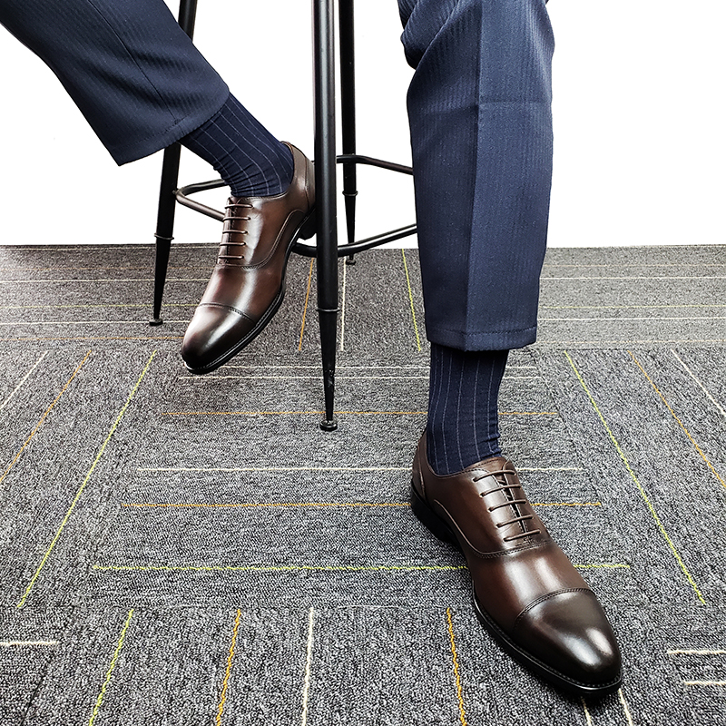 皮鞋手工内增高英伦尖头系带