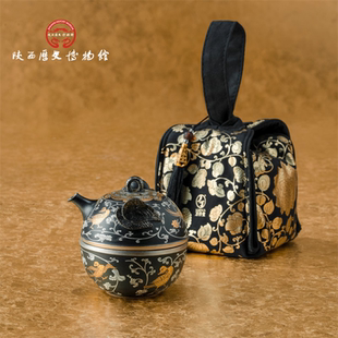 陕历博联名万仟堂文创大唐英武快客杯一壶二杯便携旅行茶具高档礼