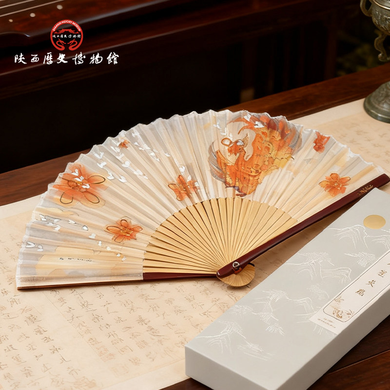 陕西历史博物馆古风折扇折叠扇子中国风中式便携随身携带精致文玩