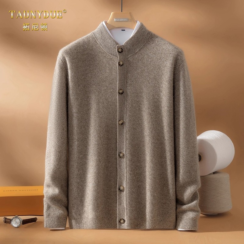 半高领100%纯羊绒系扣开衫男秋冬2025新款针织高端毛衣外套男款