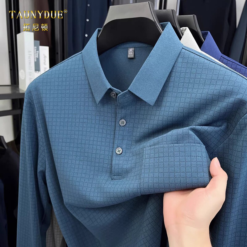 TAUNYDUE高端男士冰丝长袖薄款春夏季2026新款中年口袋T恤男款