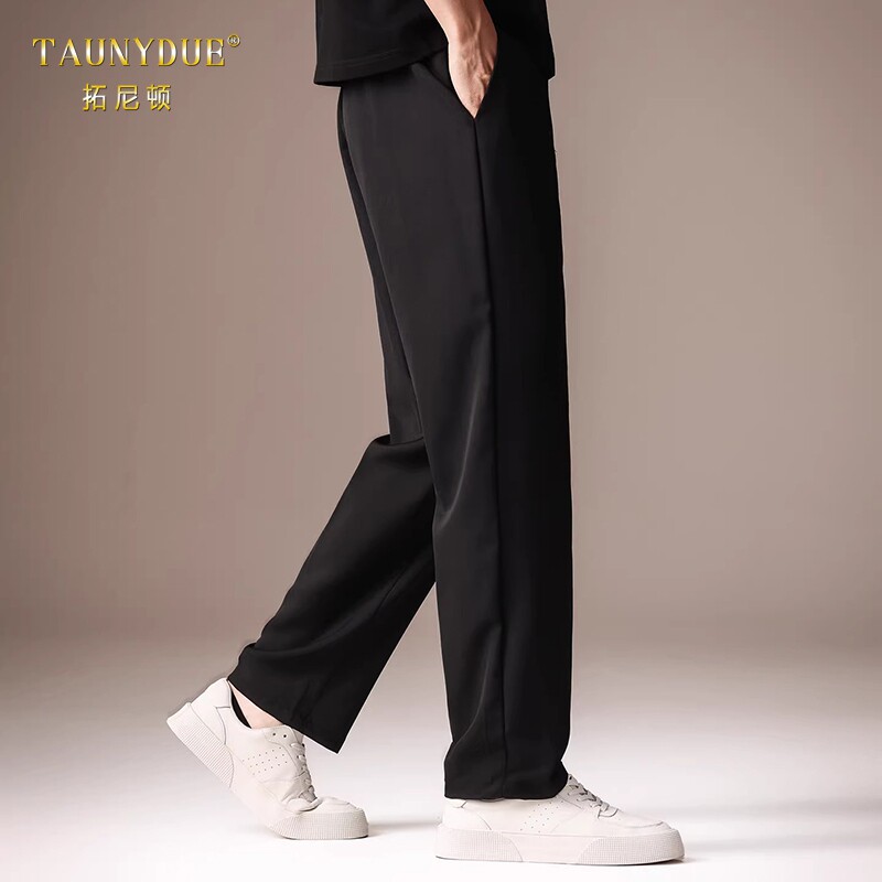宽松直筒垂感阔腿黑色休闲裤夏季薄款男士简约垂感男士西裤男款