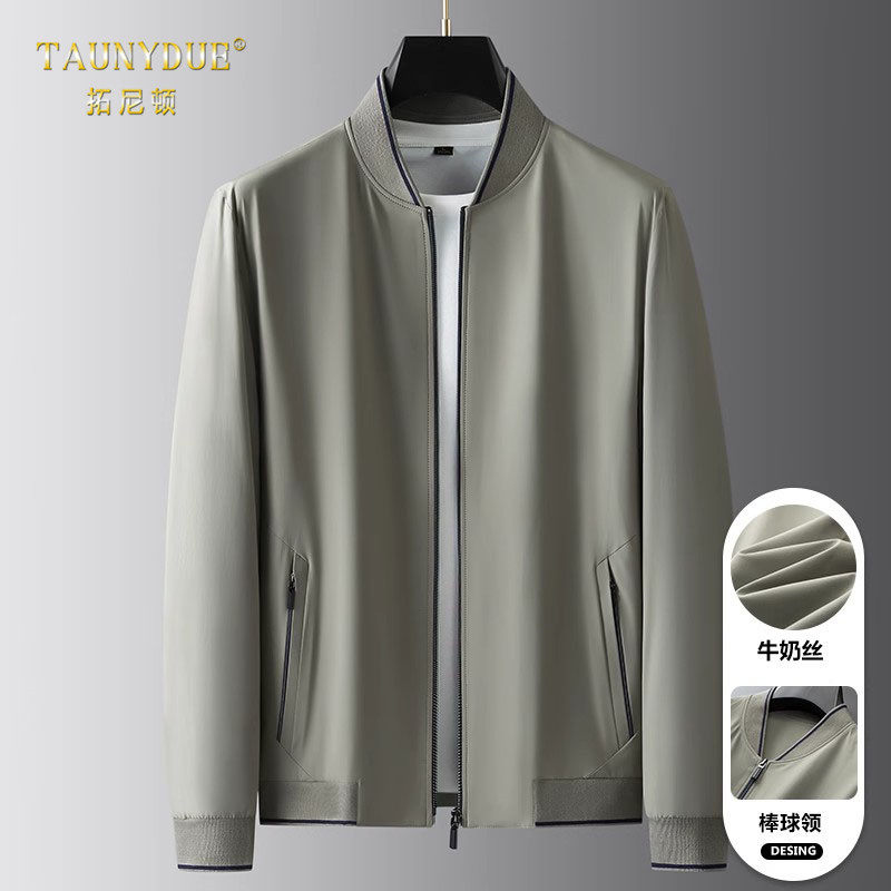 休闲立领牛奶丝夹克男士春季新款棒球领商务中年爸爸上衣外套男款