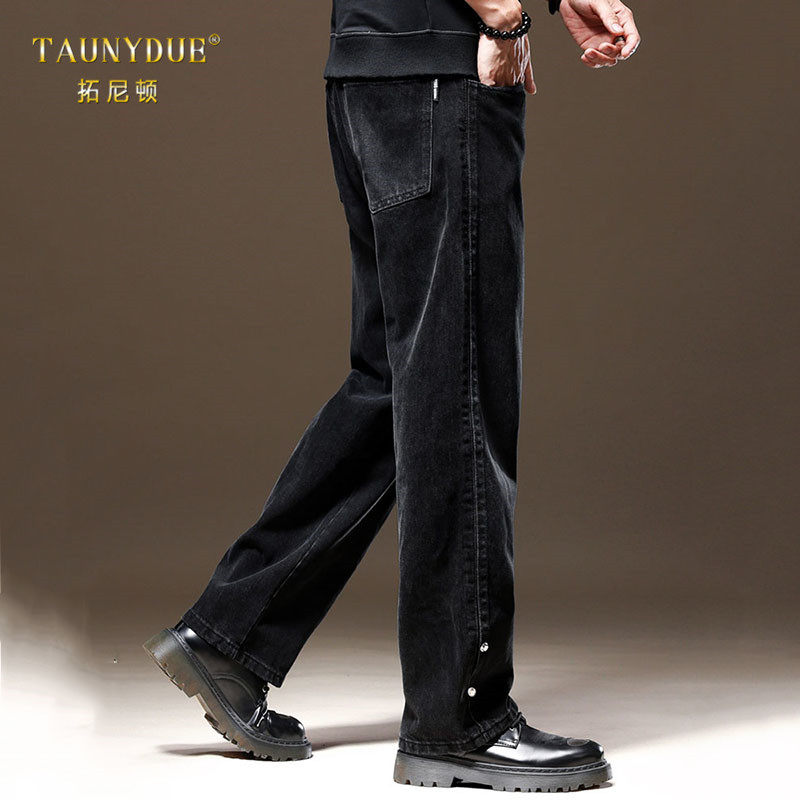 黑色水洗阔腿直筒宽松牛仔裤男士春秋美式高街复古垂感休闲长裤男