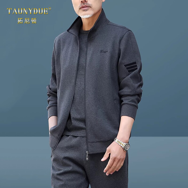 TAUNYDUE运动套装春秋男士春季新款宽松高端中老年休闲运动三件套