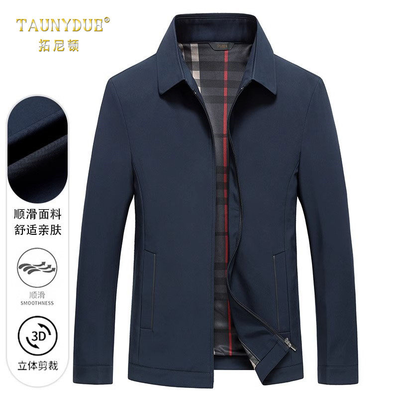 简约休闲翻领行政外套男春季2025新款纯色夹克爸爸装中年上衣男款