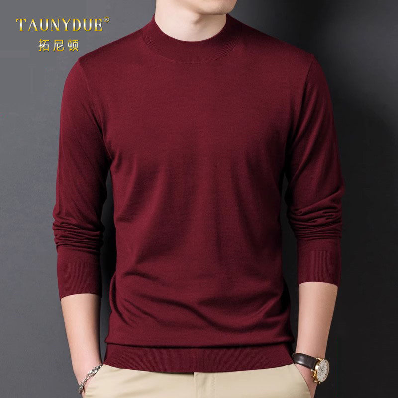 TAUNYDUE轻薄款精纺羊毛衫男士半高领毛衣春秋季贴身打底羊毛衫