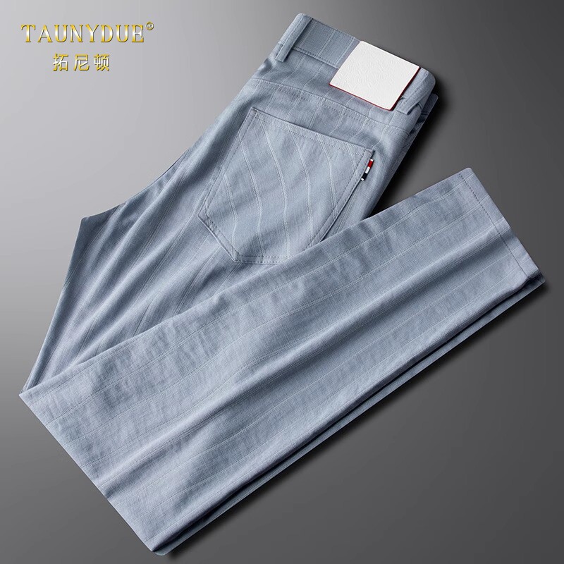 薄款修身小直筒西裤男士2025新款夏季时尚感个性皮牌天蓝色休闲裤