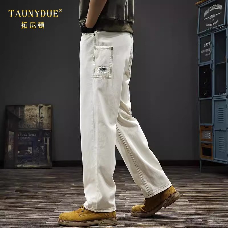 重磅复古直筒牛仔裤男2025春季新款美式潮牌工装痞帅水洗休闲长裤