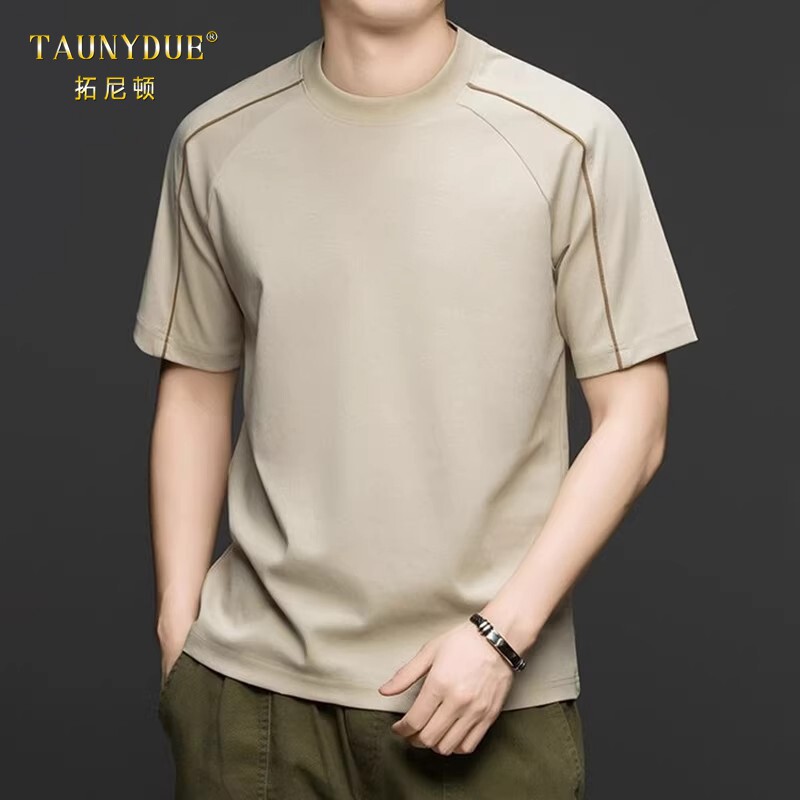 TAUNYDUE高端男士短袖t恤夏季新款圆领半袖宽松休闲体恤衫男装