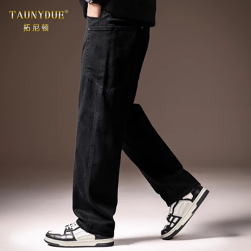 牛仔裤男2026新款复古宽松直筒垂感阔腿冬季加绒美式休闲弯刀裤子