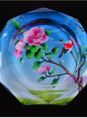 玻璃烟灰缸家居时尚牡丹装饰品客厅茶几奢华个性时尚实用摆件