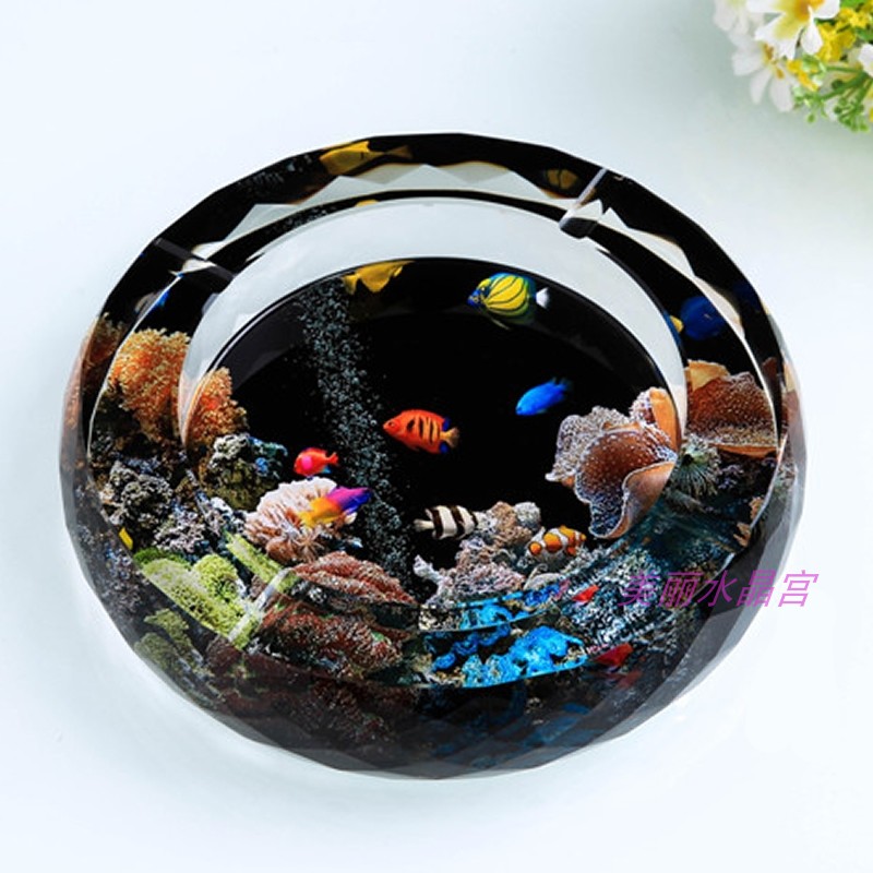 圆形水晶玻璃烟灰缸可个性定制家居茶几奢华装饰时尚潮流创意礼物