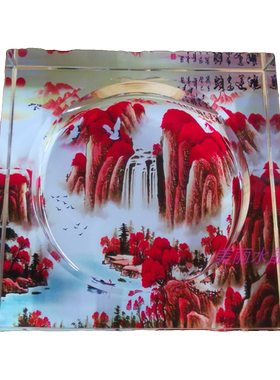 实用时尚水晶玻璃烟灰缸创意礼品精品高档鸿运当头彩印家居摆件