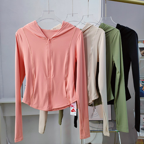 跑步女性连帽拉链瑜伽服运动外套