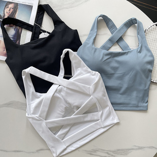裸感速干普拉提瑜伽防震交叉聚拢美背bra女运动吊带文胸外穿背心