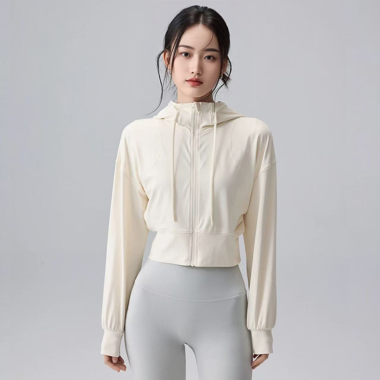 秋冬连帽短款运动卫衣健身上衣