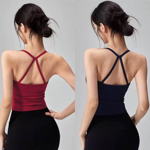 夏高腰三分短裤瑜伽套装运动背心