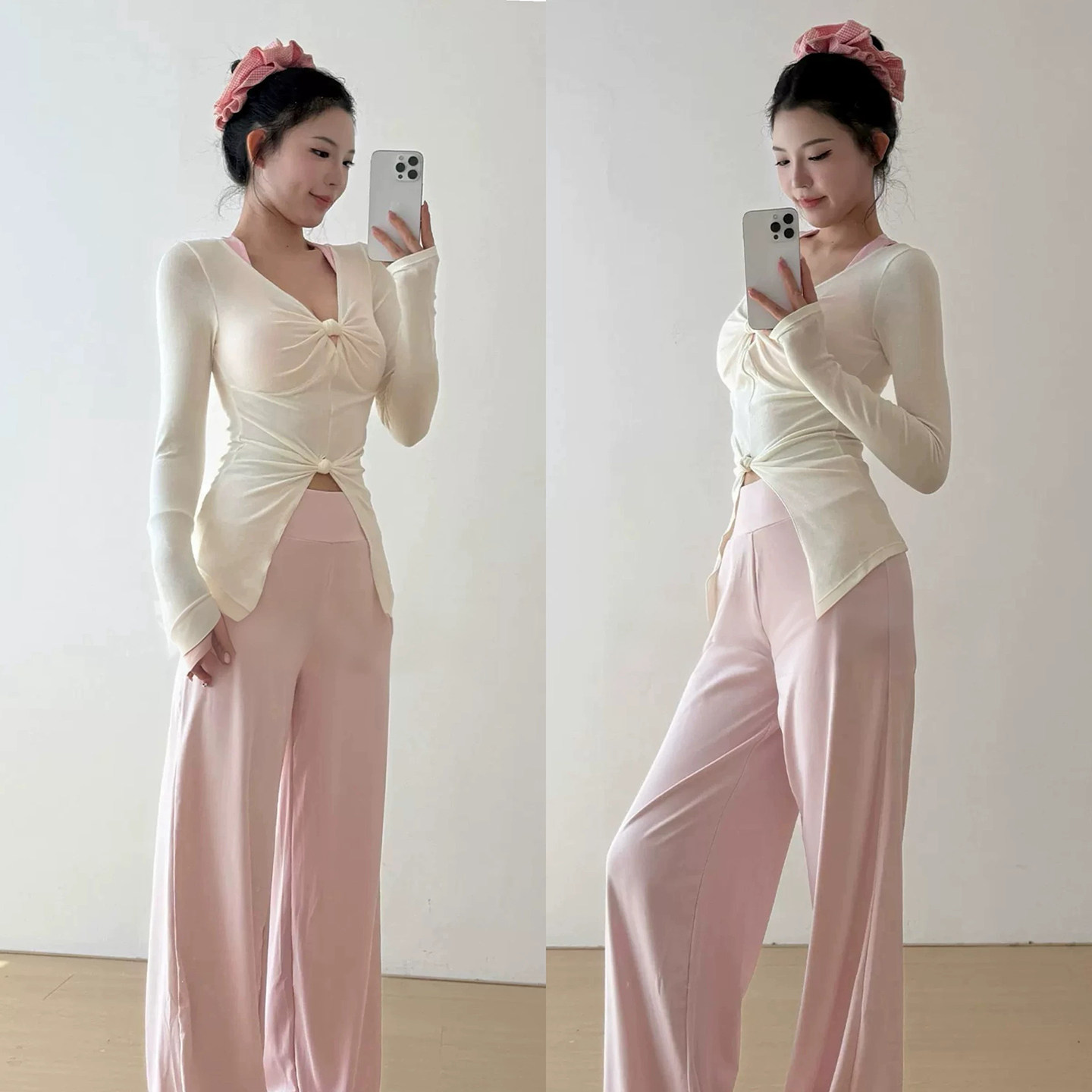 新款辣妹健身衣瑜伽服长袖扭结设计纯欲性感风修身显瘦外穿运动T