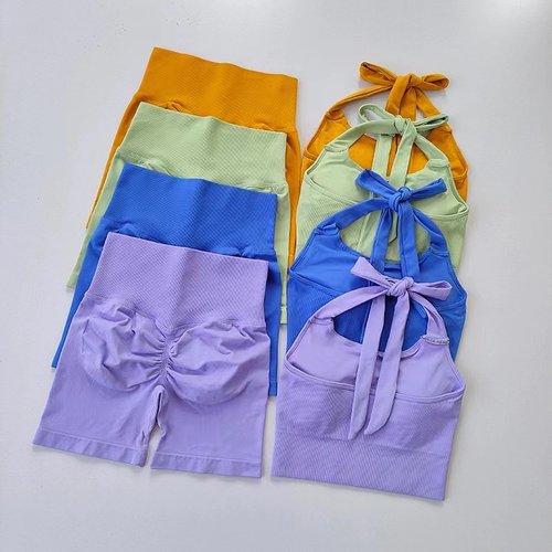 三分无袖女夏蜜桃提臀裤挂脖美背