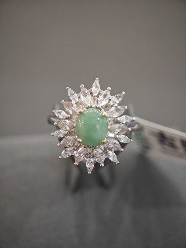 缅甸翡翠A货戒指镶嵌保真银指环阳绿蛋面尾戒生日礼物