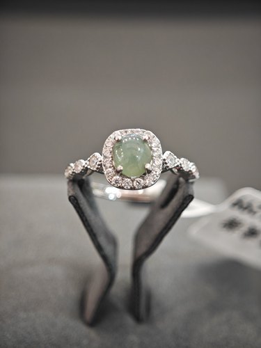 天然缅甸翡翠A货戒指镶嵌保真925银指环蓝水白冰戒圈尾戒礼物