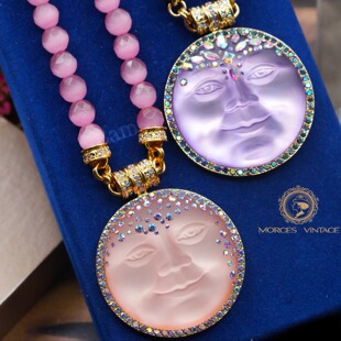 Kirks Folly果冻粉色紫色摩恩脸月亮仙女大脸吊坠项链